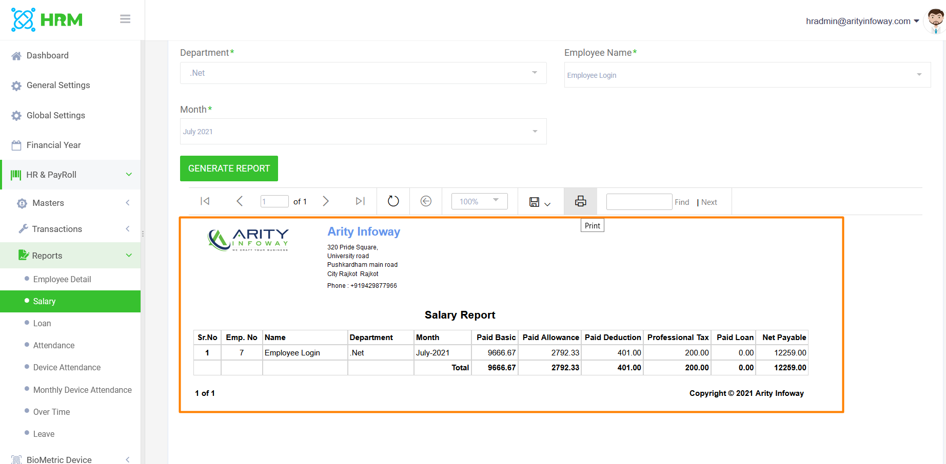 HRMS - Human Resource Management System, ZkTeco BioMetric Time attendance, Salary, Manage employee